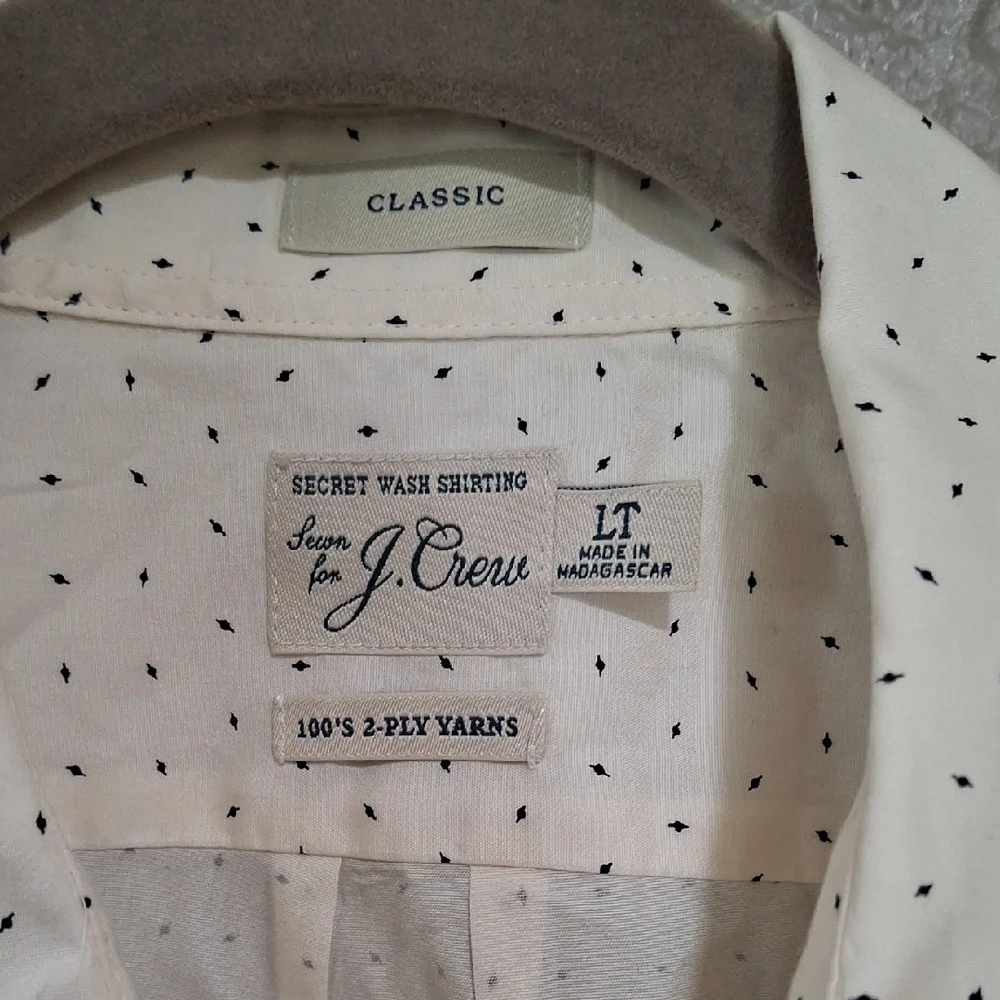 J. Crew Men's Cream Button Down Shirt with Dots Size LT